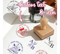 Shein Sello de libro personalizado, sello de biblioteca personalizable con diseño de icono retro lindo adecuado para libros, diarios, planificadores, 2 esti