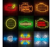 Shein Señal de neón "Check Engine Light" para decoración de pared, señal de neón LED para garaje, arte de pared, regalo para papá, alimentado por USB para c