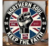 Shein Señal redonda de hierro "Northern Soul Keep The Faith" - Decoración de pared para el hogar, dormitorio, oficina, cocina, sala de juegos, bar - Regalo