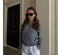 Shein Senya Suéter de punto de manga larga de unicolor vintage, diseño de media cremallera con ajuste holgado, que muestra un encanto clásico, nueva llegada