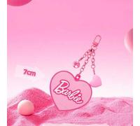 Shein Serie Barbie de MINISO Llavero con forma de corazón, espejo de amor portátil y mini, accesorios de cosméticos lindos, colgante de bolso, regalo de mod