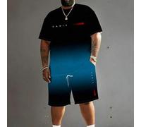 Shein Serie de ropa casual de calle para hombres "Gradiente azul marino PARIS Letra Cuadros" Conjunto deportivo - Hecho de tela de punto de poliéster, diseñ