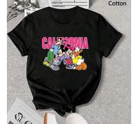Shein Serie familiar de Disney Mickey] Camiseta de manga corta transpirable de algodón con cuello redondo de primavera y verano negra, divertida e infantil