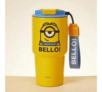 Shein Serie Minions Taza portátil de acero inoxidable con cordón, con capacidad de 500 ml/16.91 oz. El Body de la taza de color amarillo llamativo se comb