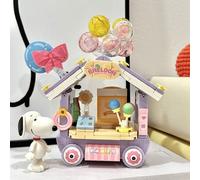 Shein Serie Vista de la Calle Snoopy - Camión de Comida y Pequeña Tienda Conjunto de Construcción de Micro-Bloques de Vista de Calle Miniatura, Juguetes y A