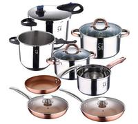 Shein Set batería 5pc acero inox + 2 ollas a presión con tapa + set 5pc sartenes (con tapas) Ø20Ø24Ø28 para inducción San Ignacio. Envío gratuito en 24/48 h