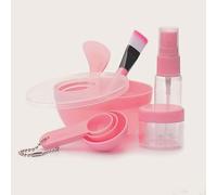 Shein Set cubierta de tazón para mezclar máscara facial rosa de 9 piezas, Set herramientas de mezcla de máscara facial para el cuidado de la piel DIY 9 en 1