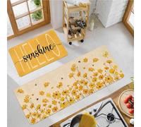 Shein Set de 1/2 alfombras de cocina "Hello Sunshine", con patrón de flores amarillas, suaves y cómodas, antideslizantes, anti fatiga, lavables a máquina, a