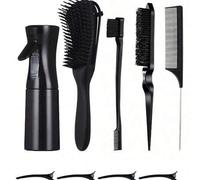 Shein Set de 1/3/5/9/11 cepillos para el cabello para niña, cepillos de nailon con cojín de nueve filas, botella rociadora, set de peines para esponjar, cep