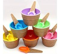 Shein Set de 1/3/6 piezas de tazones para mezclar helado con cuchara - Fácil de limpiar, lindo tazón para hacer helado DIY