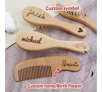 Shein Set de 1/3 cepillos para bebé personalizados, set de cepillos de bebé de madera, recuerdos para niña o niño, regalo de primer cumpleaños para bebé, re