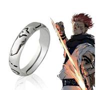 Shein Set de 1 pieza/10 piezas de anillo de dedo y aretes con diseño de tatuaje de Sukuna para Cosplay del Rey de la Maldición, ajustable para Halloween
