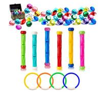 Shein Set de 10/8/4/1 pieza - Palo de buceo, aros de buceo, diamantes de colores, anillos de natación para niños y adolescentes, suministros de piscina, equ