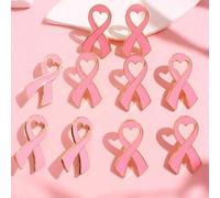 Shein Set de 10 broches únicos y elegantes de cinta rosa de concienciación sobre el cáncer de mama, llama la atención sobre la salud de la mujer, adecuado p