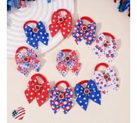 Shein Set de 10 lazos para el cabello con estampado de estrellas y rayas de colores rojos, blancos y azules, en estilo de Día de la Independencia y Día de l