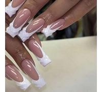 Shein Set de 10 pegatinas de arte de uñas pintadas a mano para mujeres, envoltorios de uñas de cobertura completa, francés blanco, calcomanías de uñas pinta