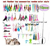 Shein Set de 10 piezas (1 vara + 9 cabezales intercambiables de cebo) Combinación de juguetes de colores aleatorios para gatos, palos de cebo con plumas par