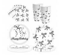 Shein Set de 10 piezas/20 piezas/50 piezas, vajilla de plato, servilleta y taza con lazo blanco y negro de 9" 7" para decoraciones de baile de graduación, c
