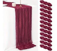 Shein Set de 10 piezas Cheesecloth (tela de gasa) color burdeos como camino de mesa - Estilo país vintage bohemio, perfecto para bodas, despedidas de solter