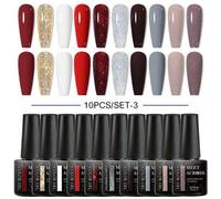 SHEIN Esmalte de uñas en gel – Colores nude, rosa, morado y rojo – Set 10x7 ml – Arte de uñas