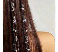 Shein Set de 10 piezas de accesorios para el cabello trenzado de niñas, pasadores de cabello con diseño de luna y estrella, decoraciones trenzadas de moda,