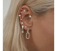 Shein Set de 10 piezas de aretes y pendientes con cadena de circonita cúbica brillante, joyería de moda adecuada para fiesta, vacaciones, cita o boda