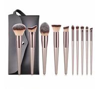 Shein Set de 10 piezas de brochas de maquillaje premium de color dorado champán (con tubos de café), incluye brocha de base, brocha de corrector, brocha de