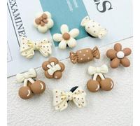 Shein Set de 10 piezas de decoración de resina con flores de cereza y moños, decoración de resina marrón para zapatos y sandalias casuales, accesorios DIY p