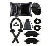 Shein Set de 10 piezas de herramientas para el cuidado y el peinado del cabello, incluye 1 rizo sin calor, 1 funda de almohada de seda, 1 antifaz para dormi