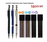 Shein Set de 10 piezas de lápices mecánicos de 2.0mm, lápices automáticos 2B para estudiantes, minas de colores/negras, para dibujo artístico, útiles escola