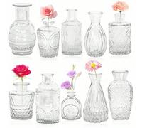 Shein Set de 10 piezas de mini floreros vintage, en varios estilos, pequeños floreros para centros de mesa, macetas transparentes con detalles tallados, per