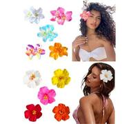 Shein Set de 10 piezas de pasadores de pelo con flores hawaianas, pasadores de pelo con flores de hibisco, pasadores de pelo para mujer, pasadores de pelo c