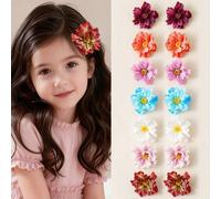 Shein Set de 10 piezas de pinzas para el cabello con flores artificiales coloridas y aleatorias, accesorios de cabello lindos para niñas con pinzas con flor