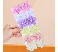 Shein Set de 10 piezas de pinzas para el cabello con flores de tela de color macaron (rosa intenso/azul claro/morado intenso/amarillo claro/rosa claro/blanc