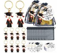 Shein Set de 10 piezas de recuerdos para fiesta de graduación 2026, que incluye birrete de graduación, toga, colgante de llavero, bolsa de regalo, adecuado