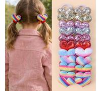 Shein Set de 10 scrunchies con forma de corazón y brillo - Lazos para el cabello arcoíris y multicolor brillantes para niñas, accesorios para el cabello lin