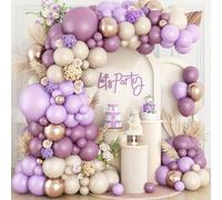 Shein Set de 110 globos morados para arco, guirnalda de globos bohemia con globos morados, dorados metálicos y blancos para boda, despedida de soltera, comp