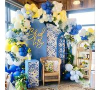 Shein Set de 117 piezas de decoraciones de arco de guirnalda de globos con tema azul real y limón amarillo, adecuado para cumpleaños, baby shower, revelació