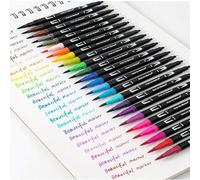 Shein Set de 12/24/36/48/60/80/100/120 piezas de rotuladores de doble punta de colores, con punta de marcador y punta de pincel, cabezas suaves, apropiados