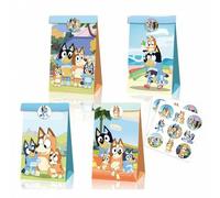 Shein Set de 12 bolsas de papel y 18 pegatinas, diseño de dibujos animados coloridos de la familia y amigos de Blueys con los personajes de Bluey, Bingo, Co