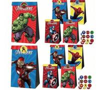 Shein Set de 12 bolsas de regalo de superhéroes con pegatinas, caja de caramelos de Los Vengadores, decoraciones para fiesta de cumpleaños y ducha, regalos