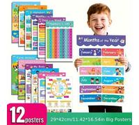 Shein Set de 12 carteles educativos diseñados para niños, 12 temas diferentes para que los niños aprendan, aprendizaje temprano, carteles grandes A3, materi