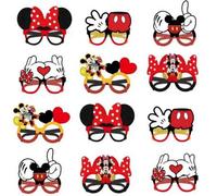 Shein Set de 12 gafas de papel con diseños de Minnie Mouse y Mickey Mouse, ideales como decoración, accesorios y regalos para fiestas de cumpleaños y evento