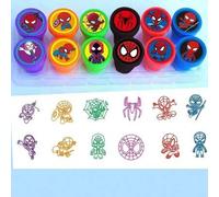 Shein Set de 12 pegatinas de plástico con temática de Marvel Spider-Man, pegatinas de manualidades multicolor DIY para proyectos hechos a mano, regalos de f