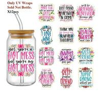 Shein Set de 12 pegatinas de transferencia UV DTF con citas de mejores amigos, calcomanÃas adhesivas impermeables para tazas, botellas, manualidades DIY, s