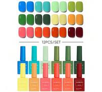 Shein Set de 12 piezas de esmalte de uñas de gel con acabado brillante otoñal, semi-permanente, con glitter y lentejuelas. Set de esmalte de uñas para manic