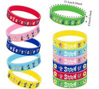 Shein Set de 12 piezas de pulseras con diseño oficial de Stitch (Expresiones de Stitch) - Recuerdos de fiesta multicolor (verde, rojo, azul, amarillo, rosa)
