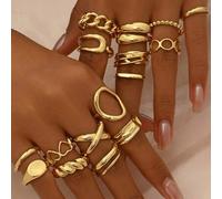 Shein Set de 12 piezas/Set de 16 piezas Juego de anillos punk para mujer Juego de anillos geométricos vintage bohemios de moda Regalos de joyería personaliz