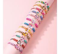 Shein Set de 12 pulseras ajustables trenzadas con cuentas de cerámica suave para niñas con colgantes de mariposa, unicornio, gato y perro