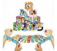 Shein Set de 12 pulseras de la serie familiar Bluey con Bingo y sus amigos - Pulseras de círculo de PVC con imágenes de dibujos animados, regalos divertidos